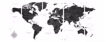 Canvastavla - Black and white map parts narrow