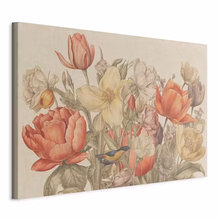 Canvastavla - Bouquet of flowers on a cream