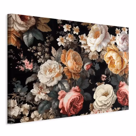 Canvastavla - Colourful flowers on a black