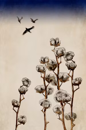 Canvastavla - Cotton branches part vertical