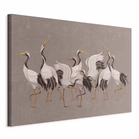 Canvastavla - Crane dance bright silhouettes of a