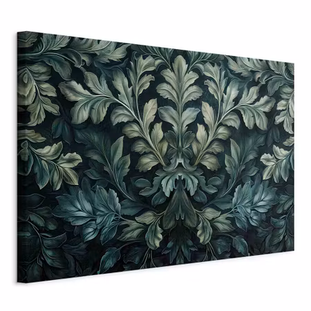 Canvastavla - Dark green victorian leaves carved