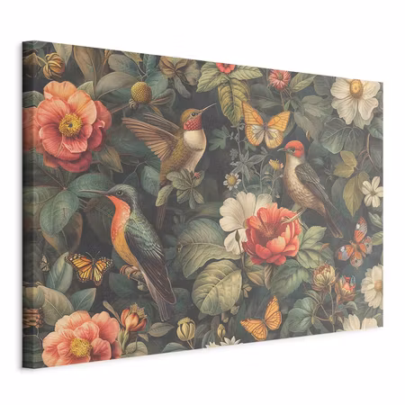 Canvastavla - Flowers birds and butterflies style