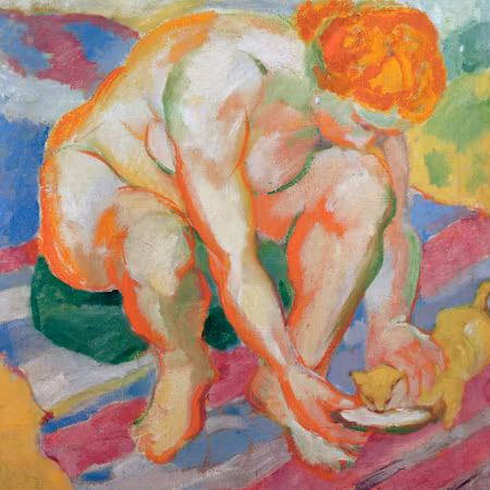 Canvastavla - Franz marc nude with cat