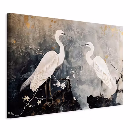 Canvastavla - Herons and cherry blossoms oriental