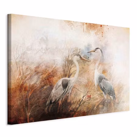 Canvastavla - Herons on the hunt part wide