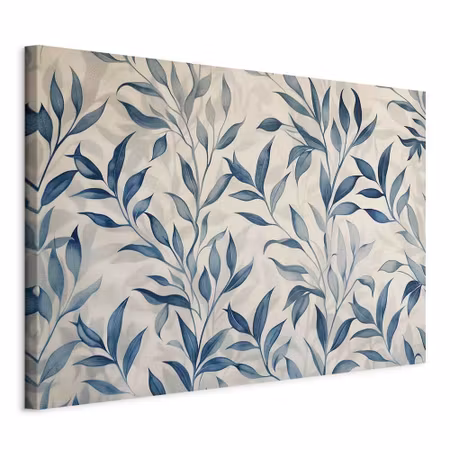 Canvastavla - Leaves in blue color delicate motif