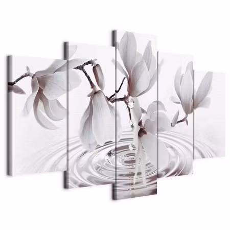Canvastavla - Magnolias over water parts wide grey