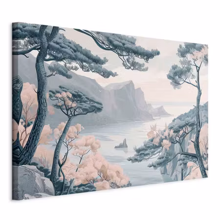 Canvastavla - Mountainous coast with trees and in