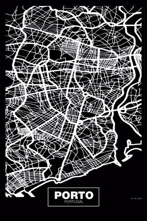 Canvastavla - Negative map porto part vertical