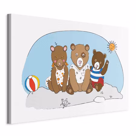 Canvastavla - Teddy bears on the beach part wide