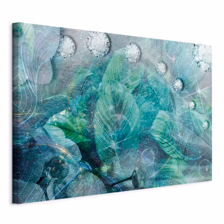 Canvastavla - Turquoise leaves part wide
