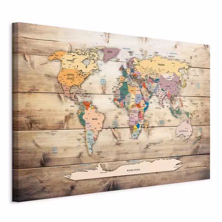 Canvastavla - World map colourful continents