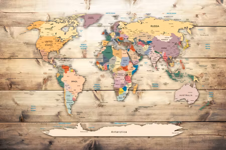 Canvastavla - World map colourful continents