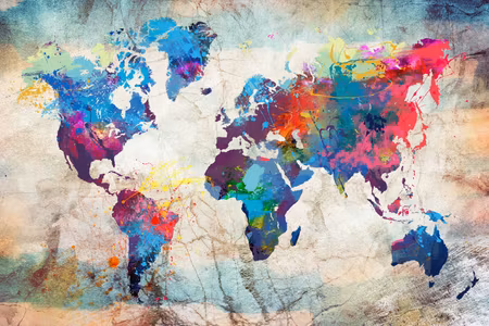 Canvastavla - World map colourful madness