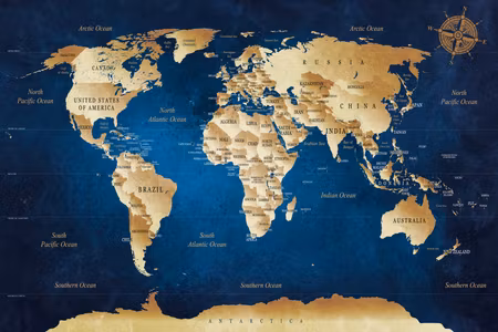 Canvastavla - World map the dark blue depths