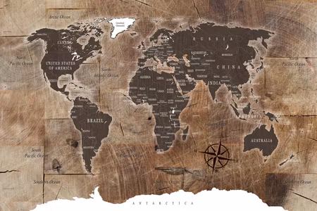 Canvastavla - World map wooden mosaic