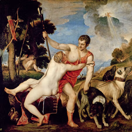 Premium canvastavla - Titian venus and adonis