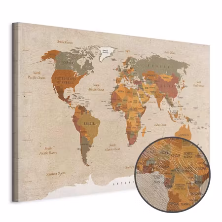 Premium canvastavla - World map beige chic