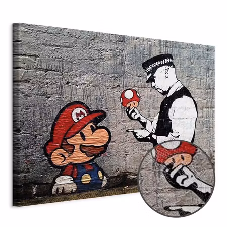 Premium canvastavla - Mario and cop by banksy
