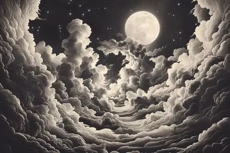 Premium canvastavla - Moon and stars singing among
