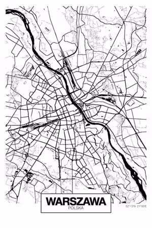 Premium canvastavla - City plan warszawa