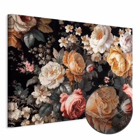 Premium canvastavla - Colourful flowers on a black