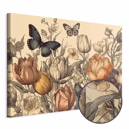 Premium canvastavla - Colourful tulips on a cream