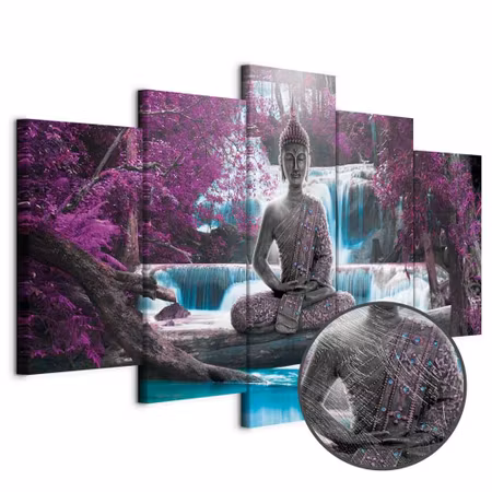 Premium canvastavla - Waterfall and buddha