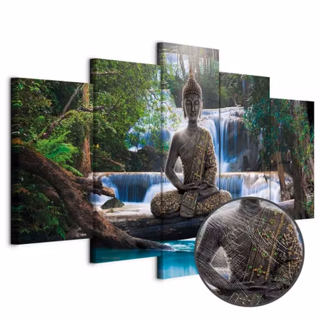 Premium canvastavla - Buddha and waterfall