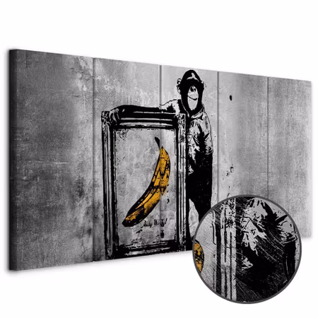 Premium canvastavla - Banksy monkey with frame