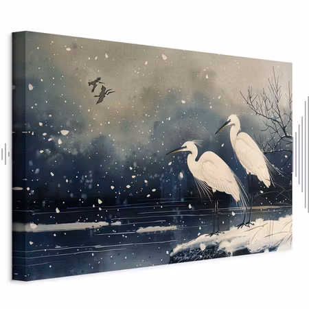 Ljuddämpande tavla - Herons over a Winter Pond