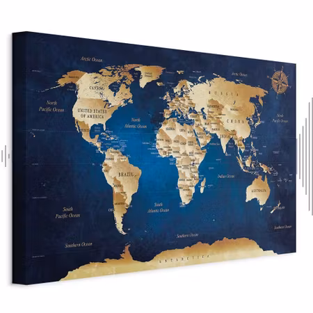 Ljuddämpande tavla - World Map the Dark Blue
