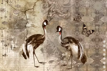 Ljuddämpande tavla - Retro Cranes Part Wide