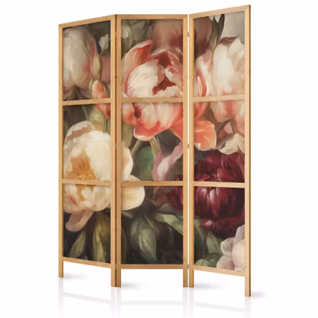 3-delad japanska rumsavdelare - Blooming peonies