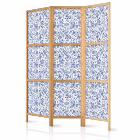 3-delad japanska rumsavdelare - Blå vintageblommor