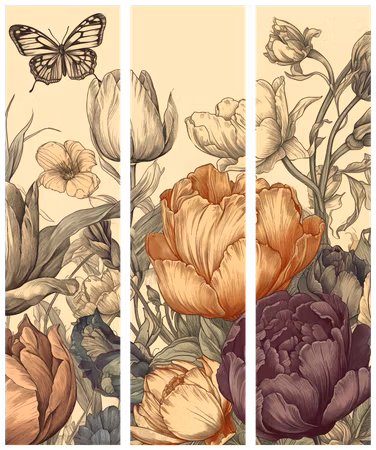 3-delad rumsavdelare - Tulips in cream