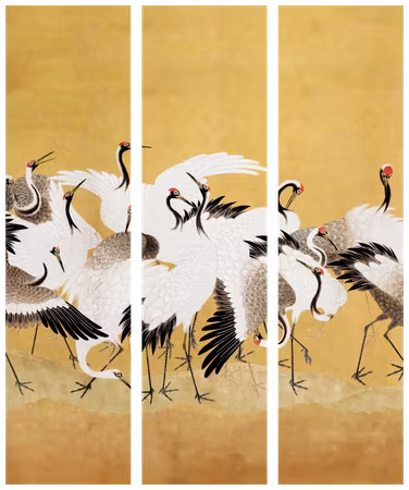 3-delad rumsavdelare - Japanese cranes a flock of