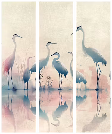3-delad rumsavdelare - Birds by the lake herons