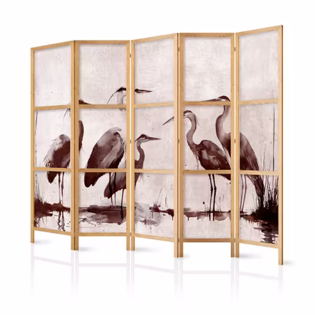 5-delad japanska rumsavdelare - Herons painted