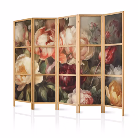 5-delad japanska rumsavdelare - Blooming peonies