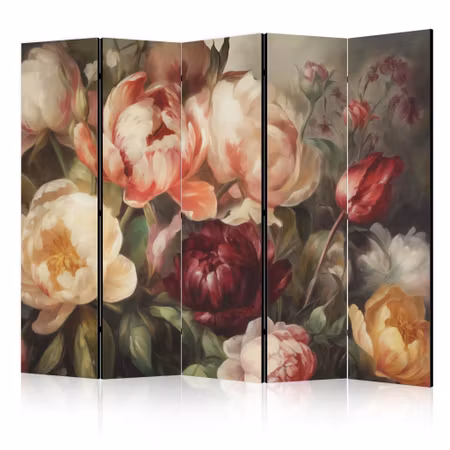 5-delad rumsavdelare - Blooming Peonies Flowers in