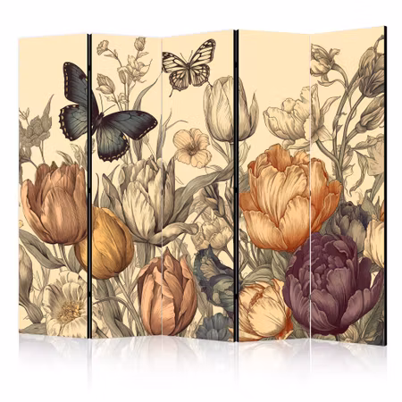 5-delad rumsavdelare - Tulips in Cream of Flowers