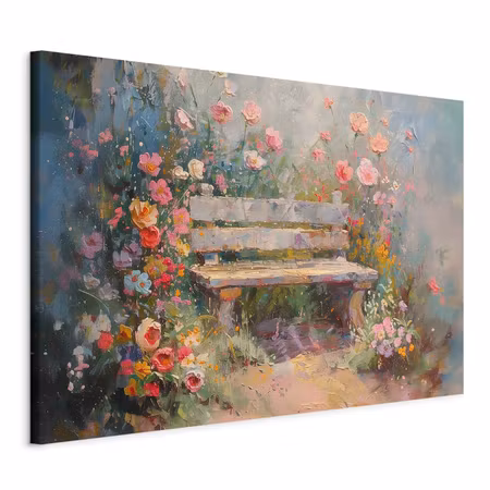 DIY canvastavla XXL - Flowery bench impressionist