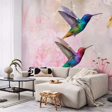 Fototapet - Colourful Hummingbirds Pink