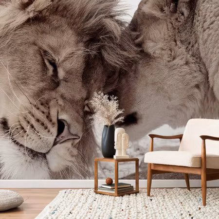 Fototapet - Lion Tenderness Sepia