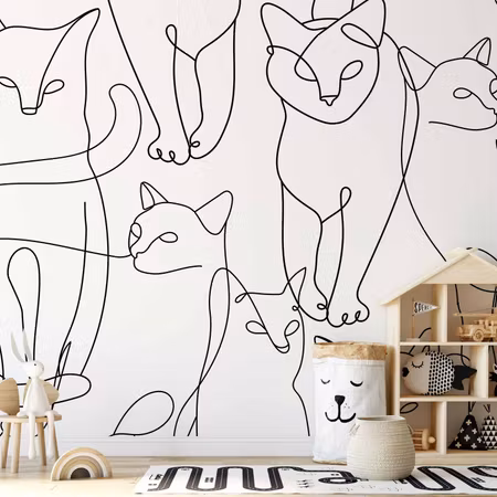 Fototapet - Cat Lineart Minimalist Sketches of