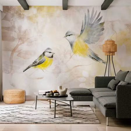Fototapet - Painted Tits Bird Motif with Patterns