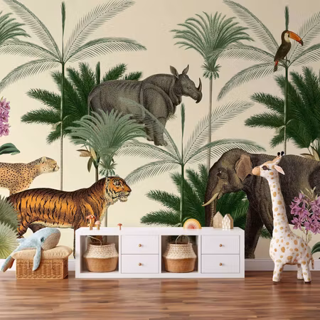 Fototapet - Jungle Land with Animals in the Style