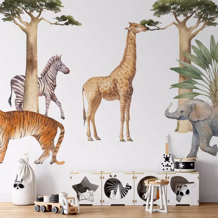 Fototapet - Jungle Animals on White Background